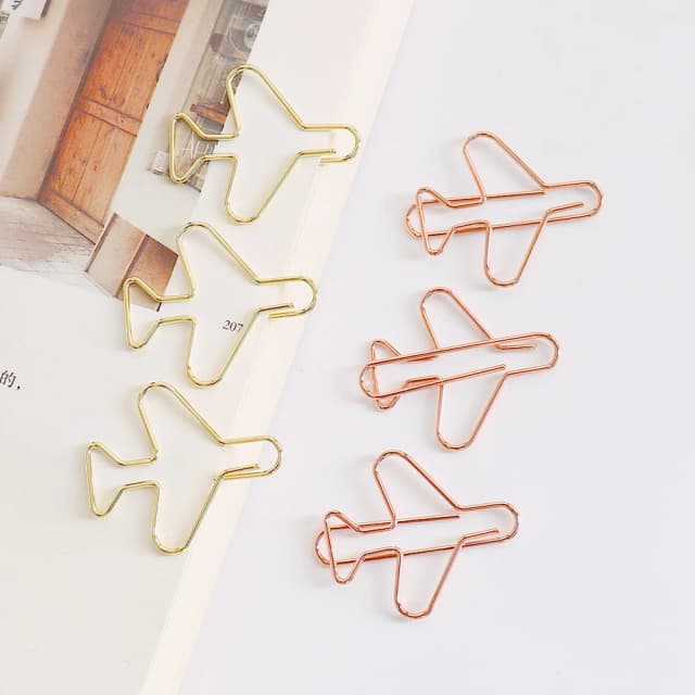 20 Pcs Airplane paper clip Cute Rose Gold aeroplane Clips Bookmarks Photo Memo Ticket Holder Office School Supplies Decoration