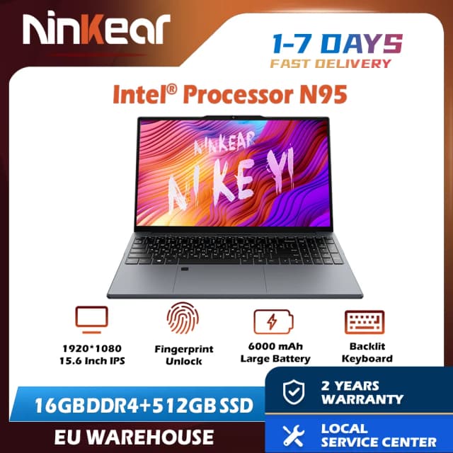 Ninkear N15 Air Laptop 15,6" IPS 1080P IPS Intel N95 3.4Ghz 16GB RAM 512GB SSD General Use Productivity Windows 11 pro Notebook