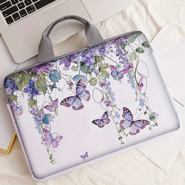 One piece set, two styles, purple butterfly pattern laptop bag and briefcase, suitable for 14 inch laptops
