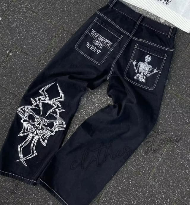 2024 Spring Autumn Letter Print Jeans Loose Cartoon Graffiti Drawstring Trousers Hip Hop Trend Casual Streetwear Jogging Pants