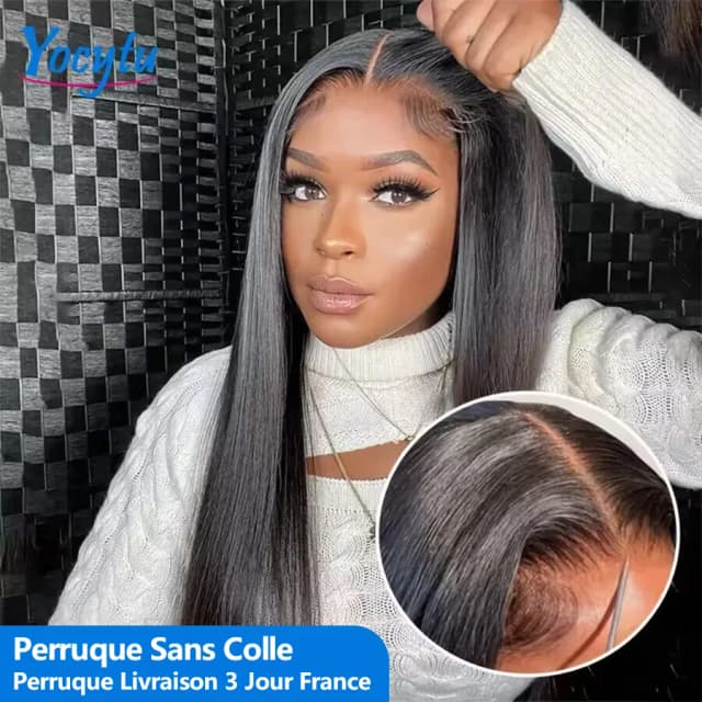 YOCYTU 26 28 Inch Glueless Wig Human Hair Ready To Wear Straight Human Hair Lace Front Wig Wear And Go Glueless Wigs Human Hair