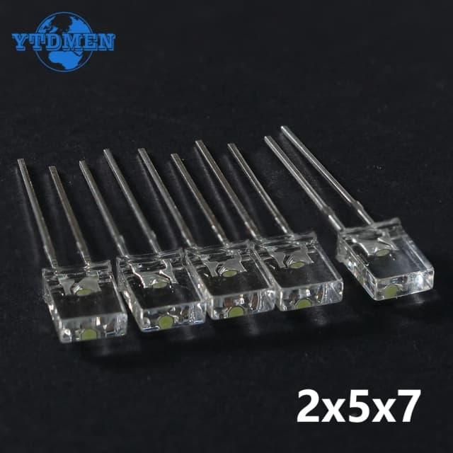 100PCS 2x5x7 LED Diodes Square Transparent Light Emitting Diode Lamp White Red Yellow Blue Green Electronic Luminescent Products