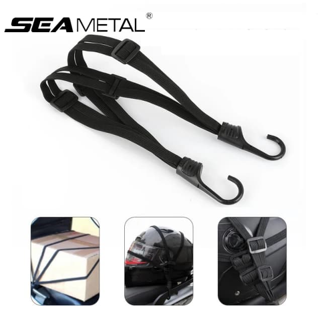 SEAMETAL Universal 60cm Motorcycle Luggage Strap Moto Helmet Gears Fixed Elastic Buckle Rope High-Strength Retractable Protect