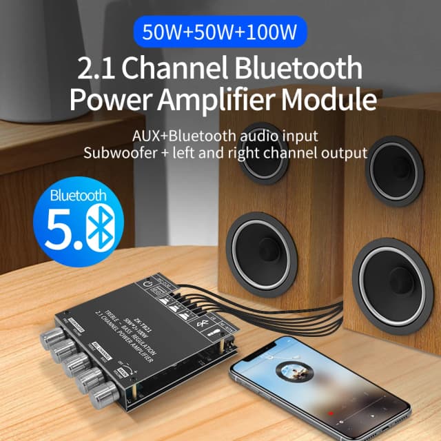 ZK-TB21 Bluetooth 5.0 Subwoofer Amplifier Board 50W*2+100W 2.1 Channel Power Audio Stereo Bass AMP TPA3116D2 Amplifiers Board