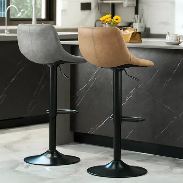 Bar Stools Modern Swivel Bar Chairs Height Adjustable Faux Leather Upholstered Bar Stool with High Backrest for Bars