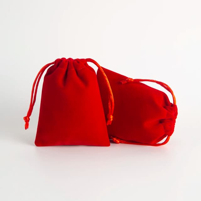 5Pcs Red Thick Jewelry Accessory Velvet Pocuh With Drawstring Travel  Wedding Birthday Party Gift Sachet Packaging Storage Bags