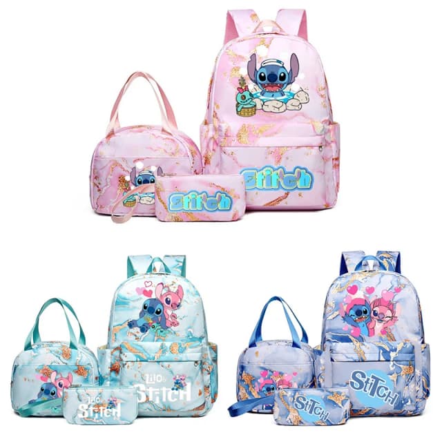 3Pcs Stitch Print Backpack Set, With Tote and Pouch, Large Capacity Lightweight And Breathable Outdoor Knapsack