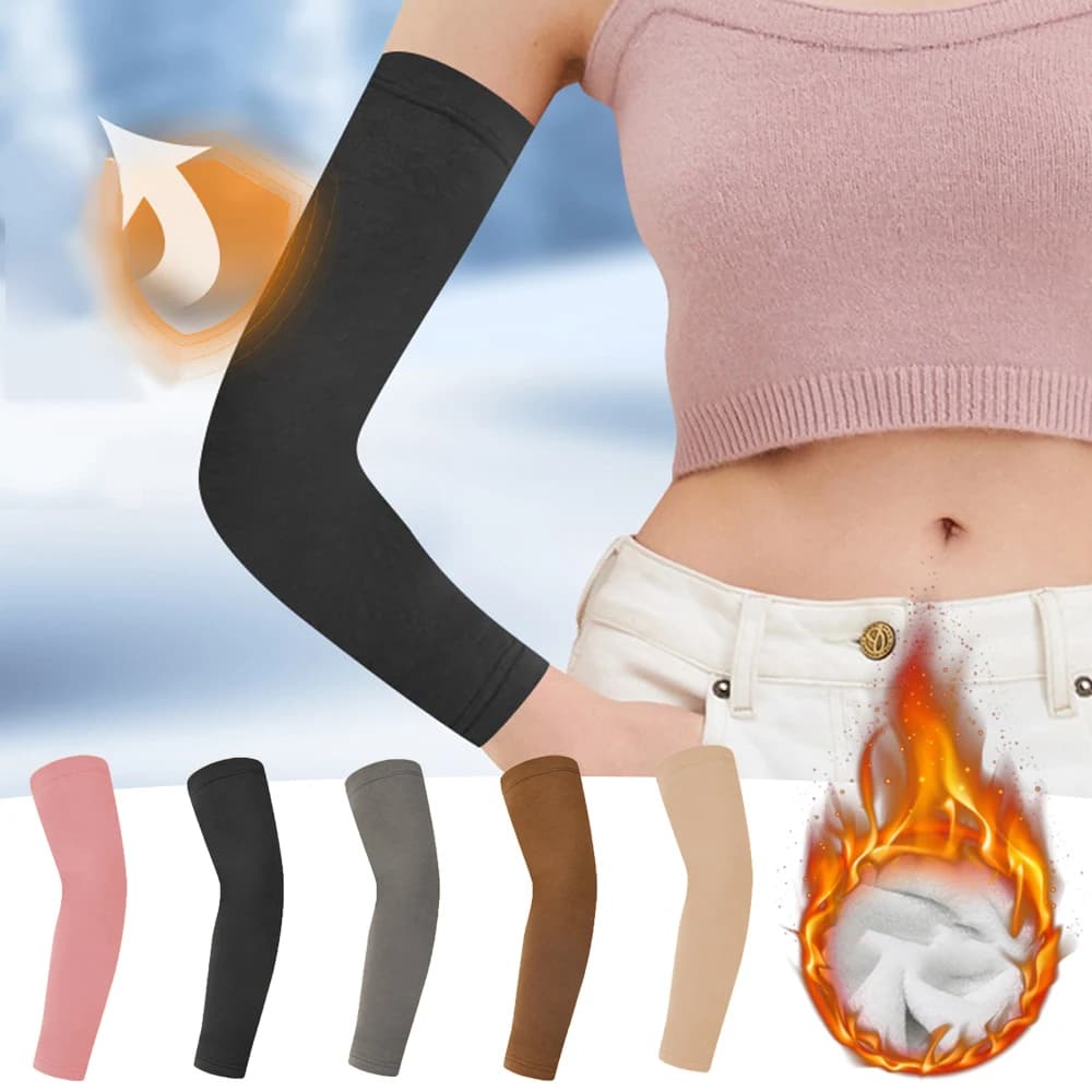 Plus Size Winter Men's Women Plush Thick Arm Covers Warm Arm Sleeves Outdoor Long Driving Cycling Sport Fake Sleeve Elbow Guard