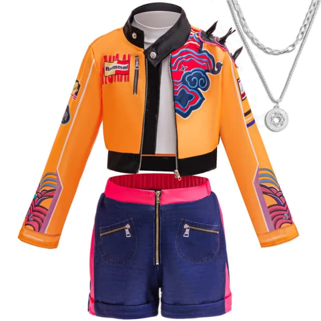 Korea Girl K--pop Devil Pop Singer Jacket Costumes Coat Top Shorts Tassel Necklace Wig Wigs Halloween Cosplay Set