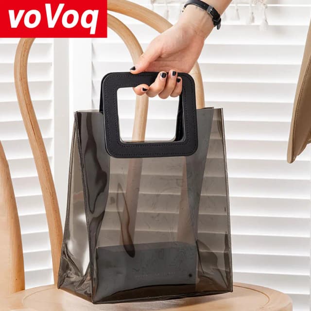 Transparent Handbag PVC Valentine's Day Gift Black Gift Packaging Large Capacity Waterproof Beach Tote Bag Customized Logo